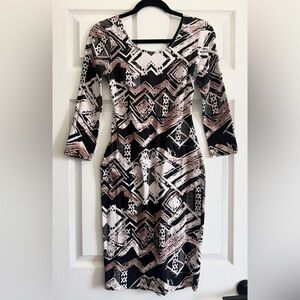 Astr Black and Brown Geometric Long Sleeve Dress